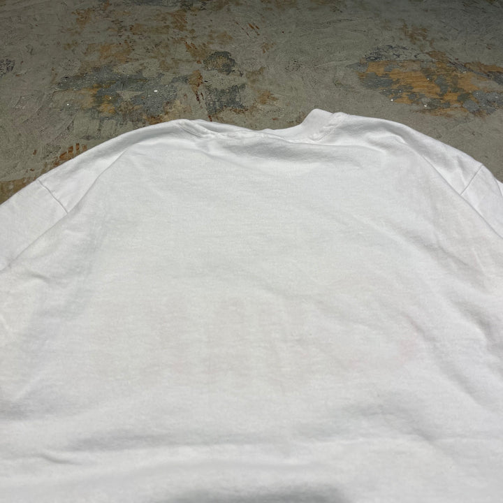 #4638 古着 HANES/ヘインズ/short sleeve print t-shirt Tee/半袖プリントTシャツ/シングルステッチ/USA製/OUAKE/サイズL