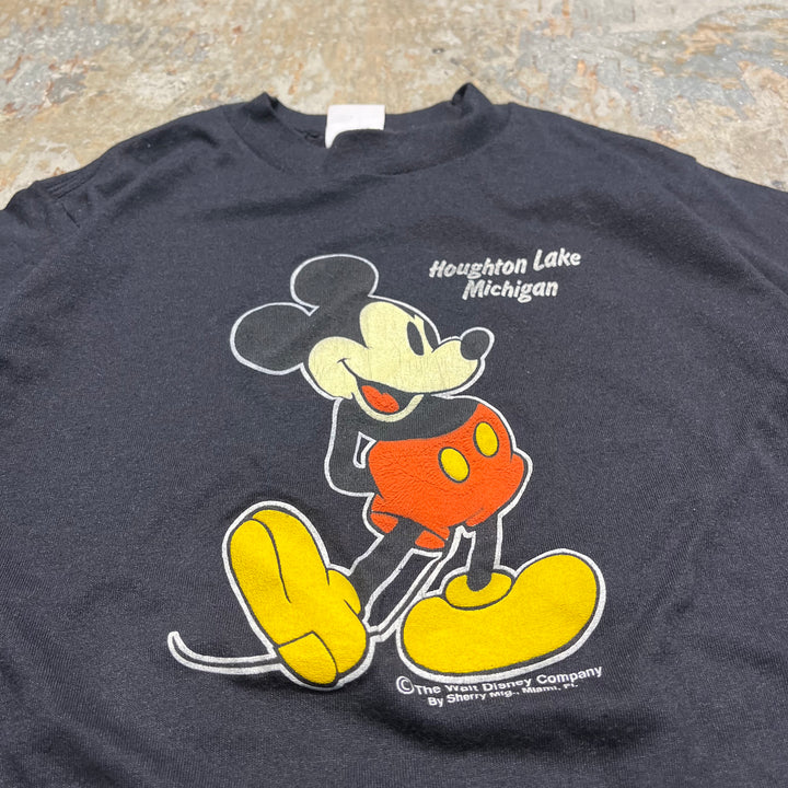 빈티지 80의 미키/디즈니/미시간/레이크 호프 턴/빈티지 싱글 스티치 프린트 티셔츠/크기 XL
