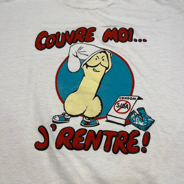 #4294 Unknow/short sleeve t-shirt Tee/シングルステッチ/COUVRE MOI... J'RENTRE!/半袖Tシャツ/90's/サイズXL