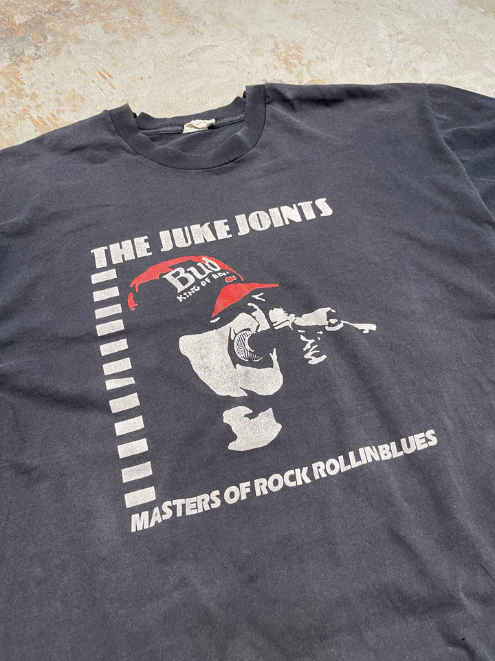 #MA155 古着 USA製 ~90's / THE JUKE JOINTS/ジューク・ジョンツ / masters of rock rollin blues / Budweiser/バドワイザー / BUD KING OF BEERS/ ヴィンテージ シングルステッチ プリントTシャツ/サイズXL相当