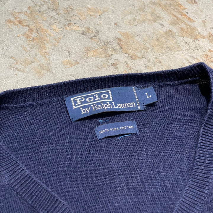 #3717 古着 POLO by Ralph Lauren/ラルフローレン / PIMA Cotton knit V Neck Sweatrer Shirts/ピマコットLンニットVネックセーター/サイズL