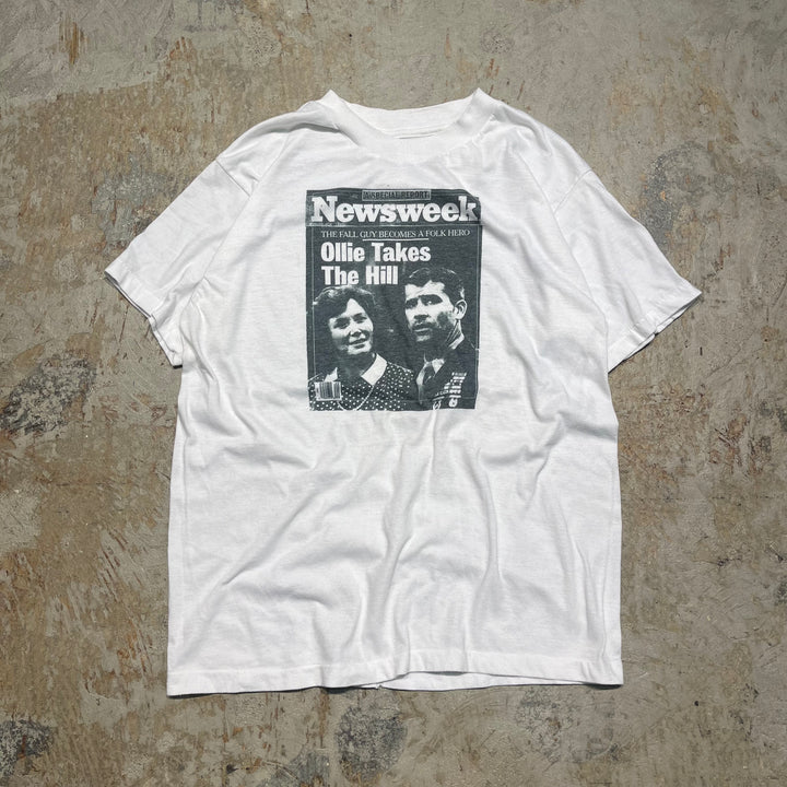 빈티지 뉴스 주간/올리가 힐/빈티지 싱글 스티치 프린트 티셔츠/크기 L 등반