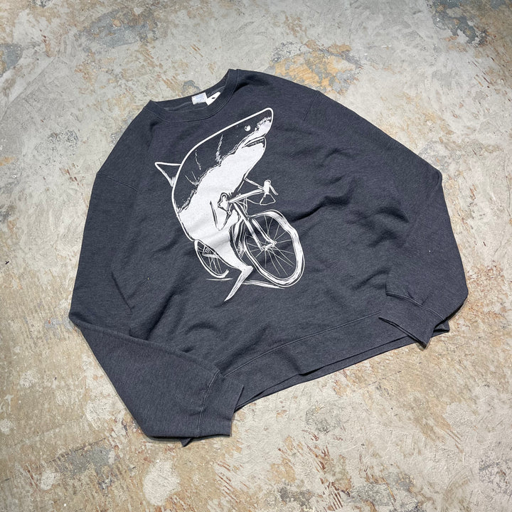 #4115 古着 Unknow/Crew Neck Print Sweat/クルーネックプリントスウェット/アニマル/プリント/サメ/サイズL