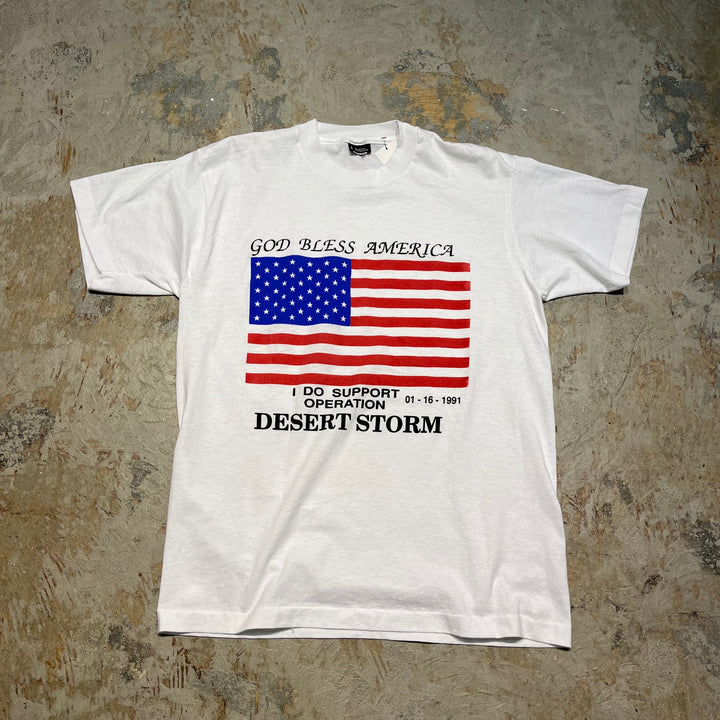 古着 USA製  90's~ スクリーンスターズ/ゴッド・ブレス・アメリカ 私は1991年1月16日砂漠の嵐作戦を支持します/ヴィンテージ シングルステッチ プリントTシャツ/サイズL