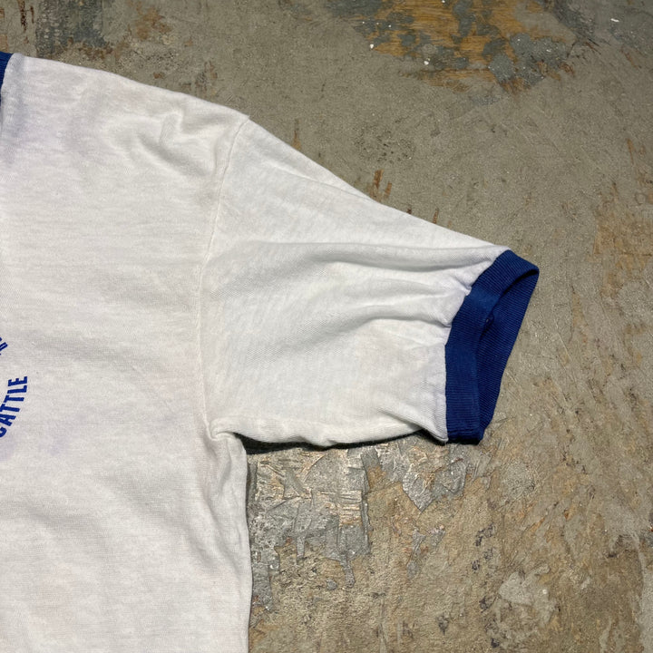 #4786 미국 80 년대에서 만든 중고 의류 ~ 종이 태그/빈티지 인쇄 링거 티셔츠/크기 m l 동등한