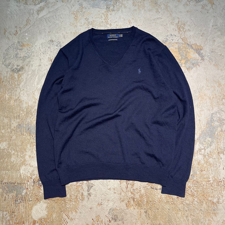 #3714 古着 POLO by Ralph Lauren/ラルフローレン / PIMA Cotton knit V Neck Sweatrer Shirts/ピマコットLンニットVネックセーター/サイズL