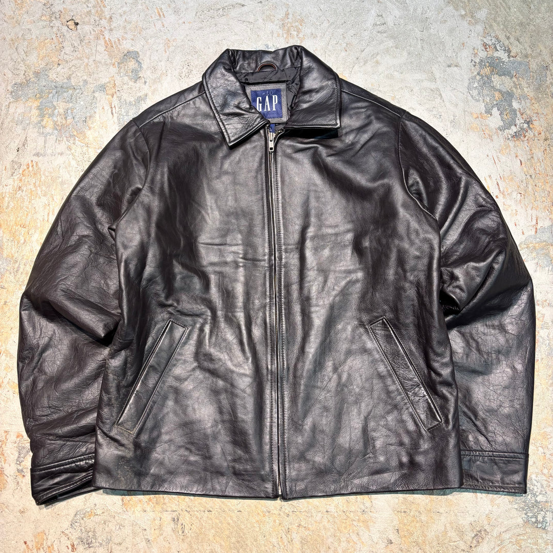중고 의류 90 년대 갭/갭/정품 가죽 지퍼 업 가죽 재킷/소 가죽/크기 XS