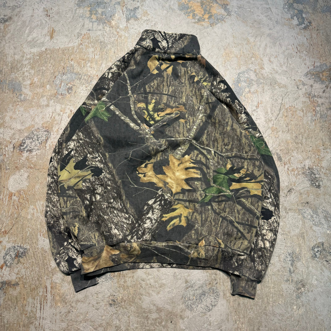빈티지 저지/유니폼/실제 트리 패턴/하프 지퍼 스웨트 셔츠/크기 2xl