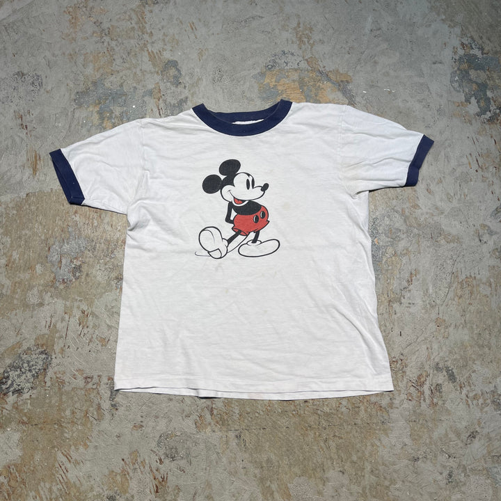 古着 ~80's USa製 wolt disney/ウォルト・ディズニー / ミッキーマウス / ヴィンテージ シングルステッチ キャラクター リンガーTシャツ/サイズXL