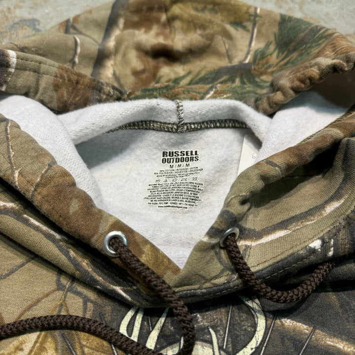 旧衣服RUSSELL OUTDOORS/ RUSSELL户外/ Real Tree Pattern Pull Over Parker /真实树图案套衫连帽衫/尺寸M