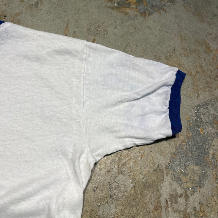 #4786 미국 80 년대에서 만든 중고 의류 ~ 종이 태그/빈티지 인쇄 링거 티셔츠/크기 m l 동등한