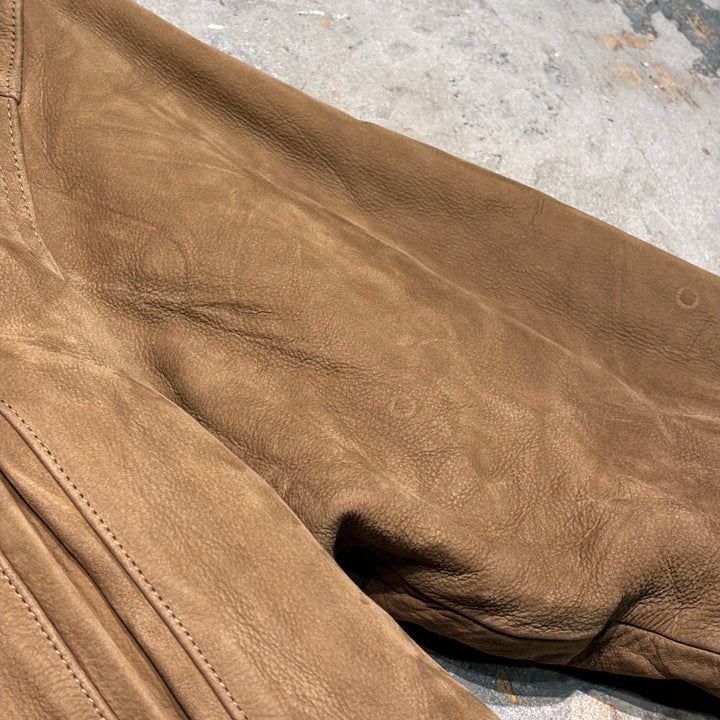 Used clothing 90's cabelas/Cabelas/ Genuine leather zip-up leather jacket/Half coat/Quilted lining/Cowhide/Size L