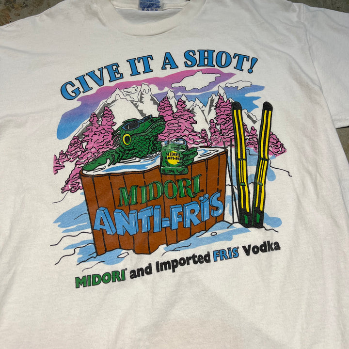 古着 90's HANES/ヘインズ/MIDORI/ウォッカ/ヴィンテージ シングルステッチ プリントTシャツ/サイズL