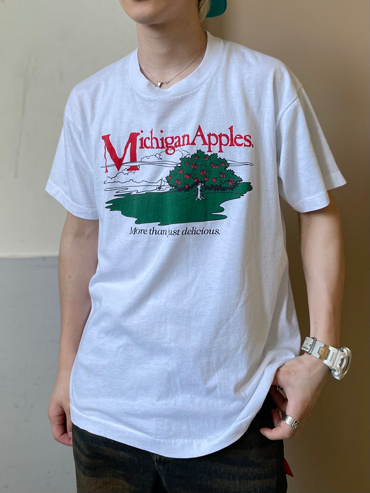 #4645 古着 USAvintage MICHIGAN APPLES /ヴィンテージ シングルステッチ Tシャツ/サイズXXL相当