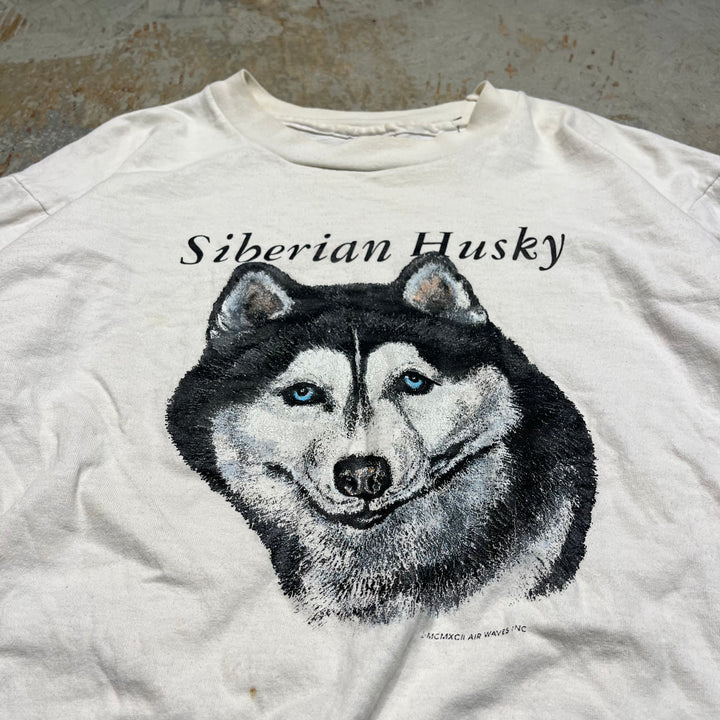 빈티지 시베리아 허스키/동물/빈티지 싱글 스티치 인쇄 티셔츠/크기 l