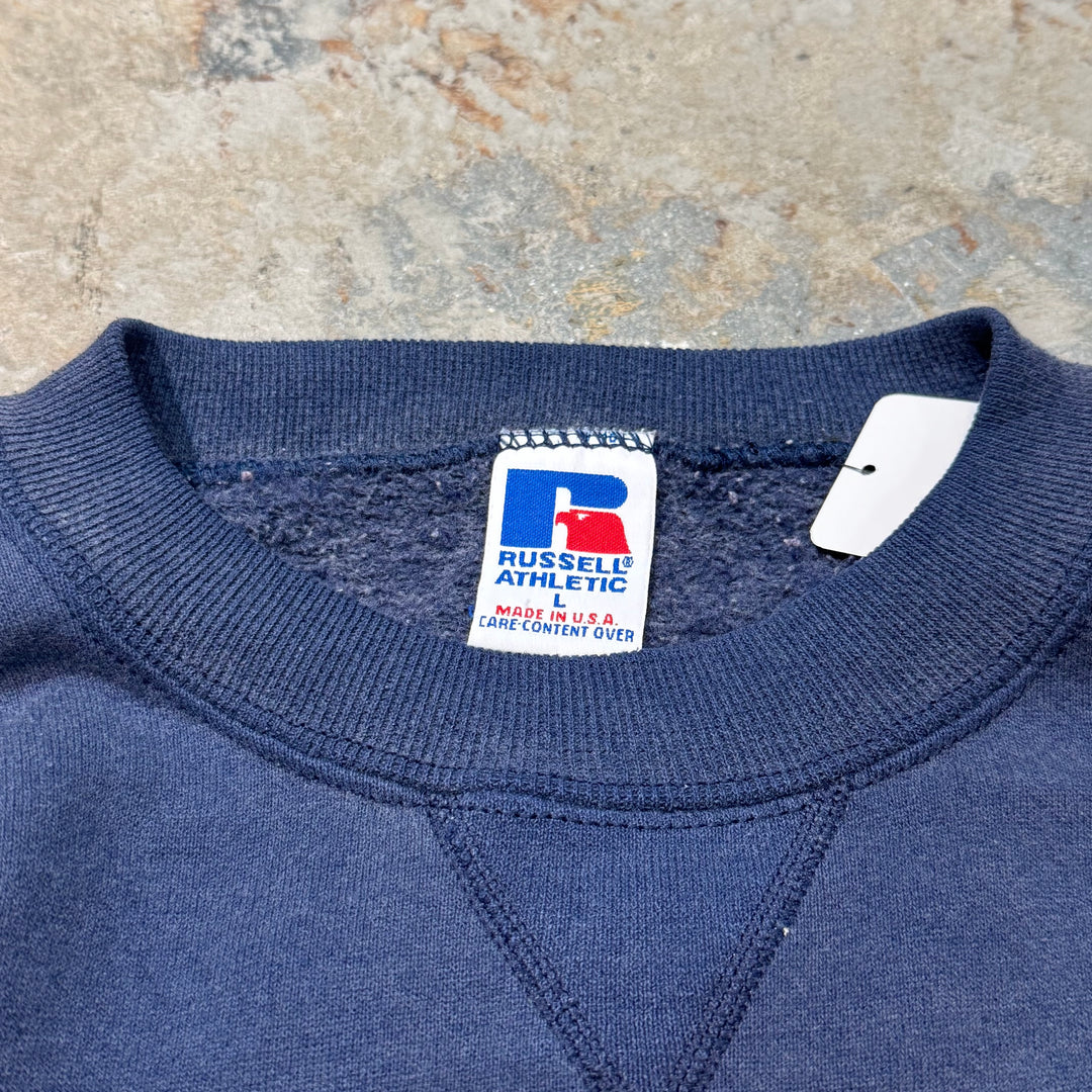 古着 USA製 RUSSELLATHLETIC/ ラッセル アスレチック/ クルーネックブランクスウェット/ Vガゼット/ テキサスロゴ/サイズL