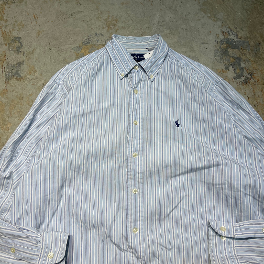 #4392 빈티지 Ralph Lauren/Long Sleeve Botton 다운 셔츠/긴 슬리브 버튼 다운 셔츠/스트라이프/Yarmouth/Size와 동등한 L