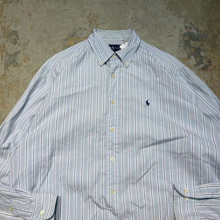 #4392 빈티지 Ralph Lauren/Long Sleeve Botton 다운 셔츠/긴 슬리브 버튼 다운 셔츠/스트라이프/Yarmouth/Size와 동등한 L