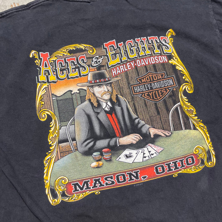 Used clothing Made in USA Harley-Davidson / ACE & EIGHTS / Mason Store, Ohio / Printed T-shirt / Size L