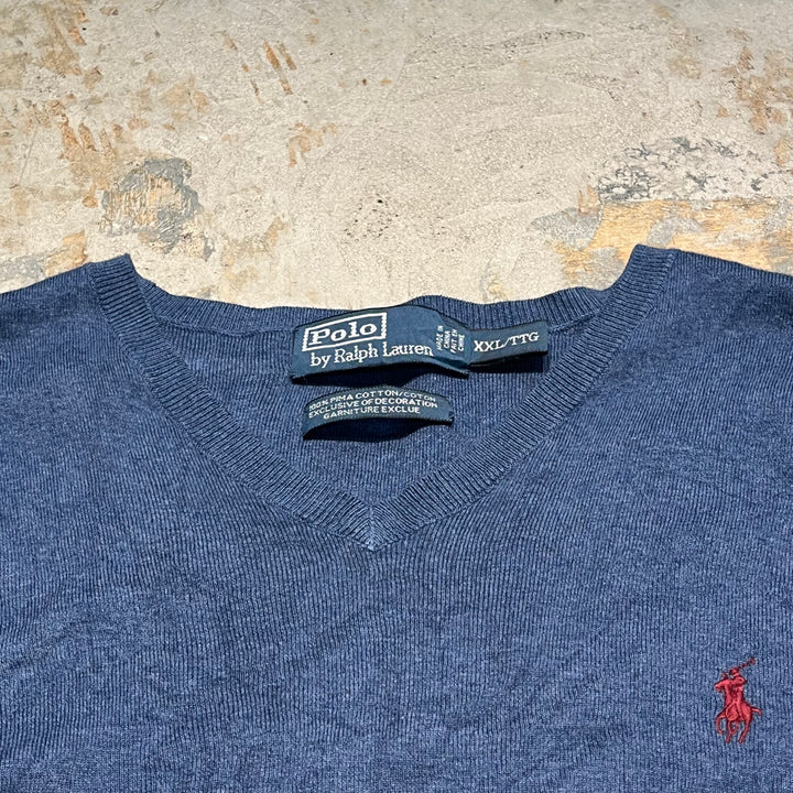 #3702古着/ラルフローレン/POLObyRalphLauren/コットンニット/Cottonknit/Vネック/サイズXXL