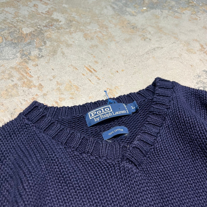 #3706 古着 POLO by Ralph Lauren/ラルフローレン / Cotton knit V Neck Sweatrer Shirts/コットLンニットVネックセーター/サイズL