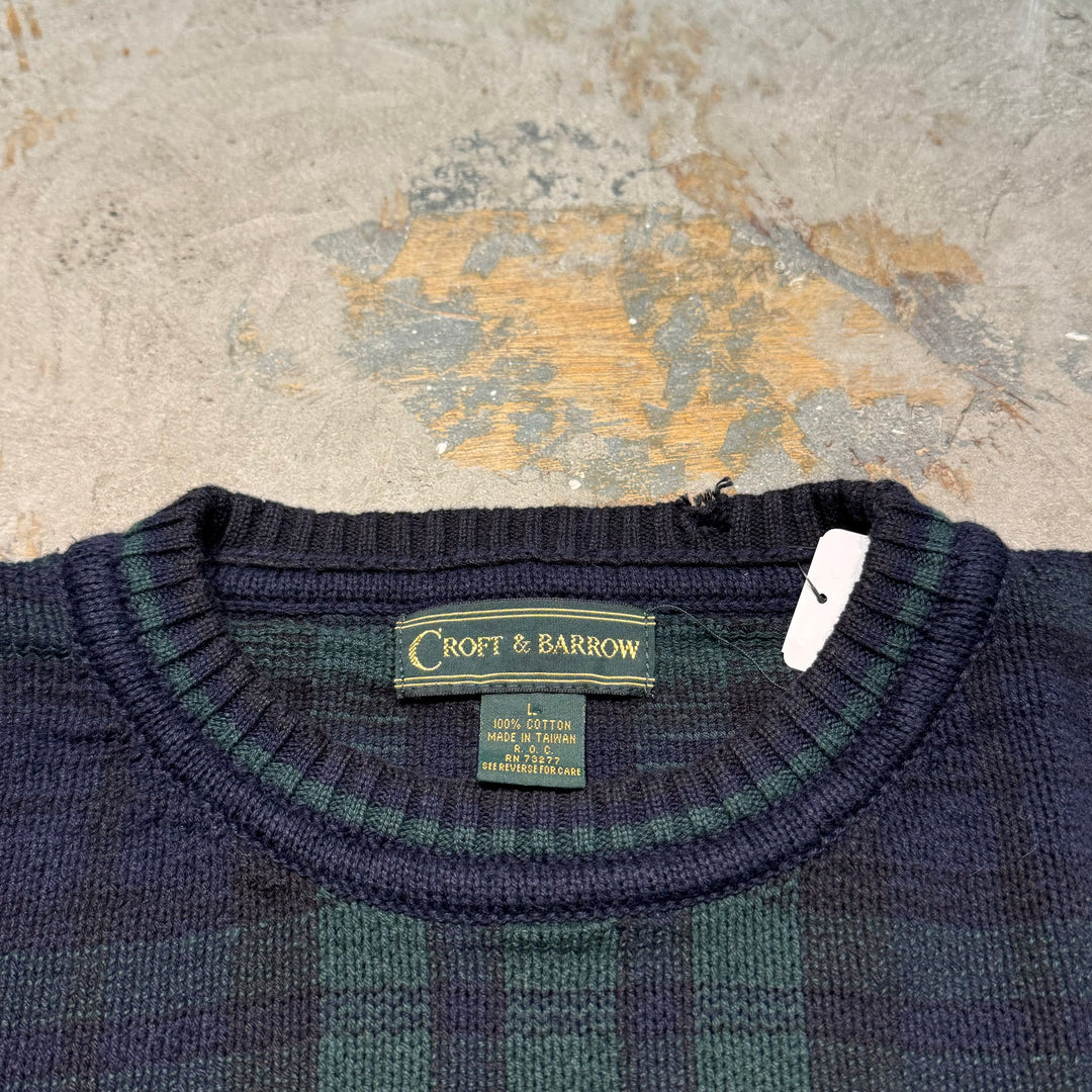 Used clothing CROFT&BARROW/Craft and Barrow/Crew neck knit sweater/Checked pattern/Size L