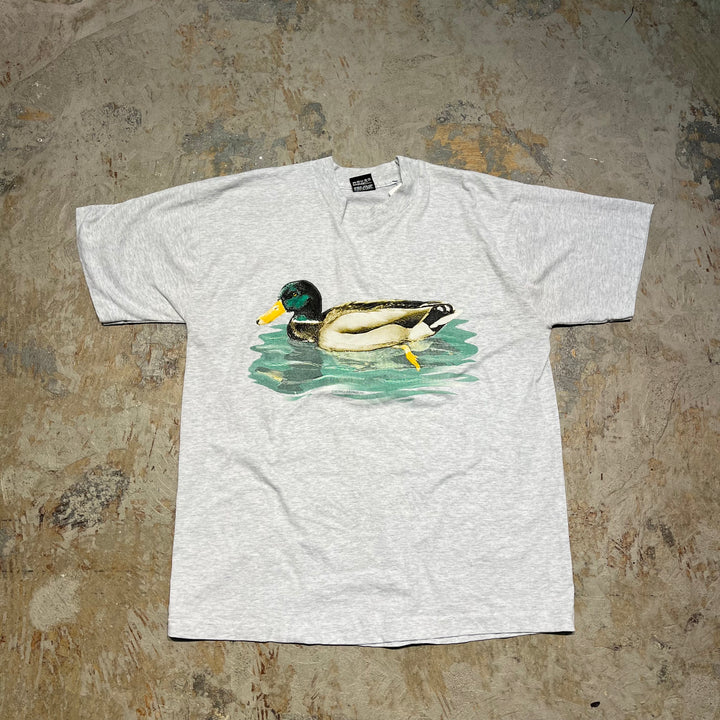 古着 90's フルーツオブザルーム/DUCK/鴨/アート/ヴィンテージ シングルステッチ プリントTシャツ/サイズL