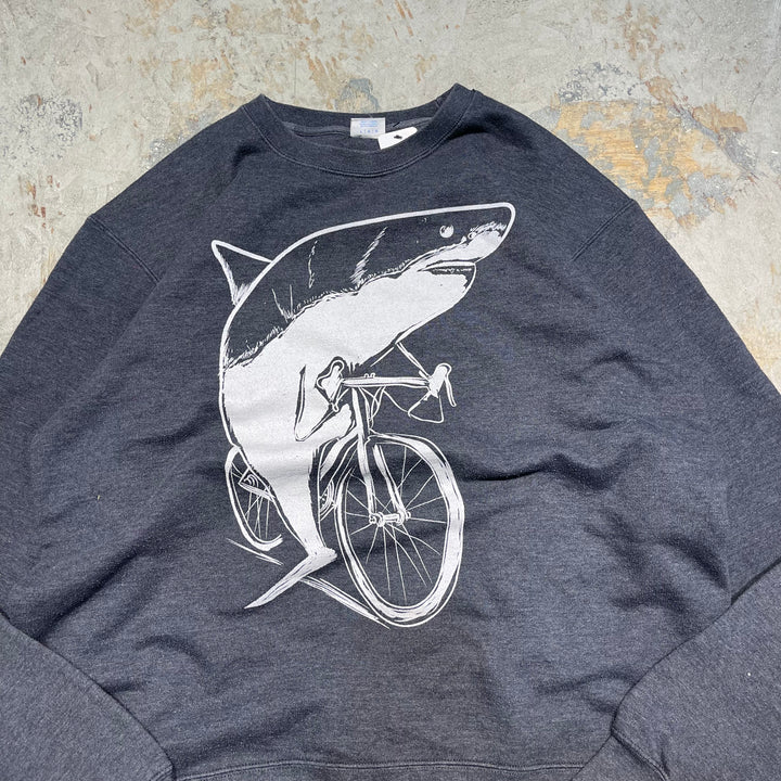 #4115 古着 Unknow/Crew Neck Print Sweat/クルーネックプリントスウェット/アニマル/プリント/サメ/サイズL