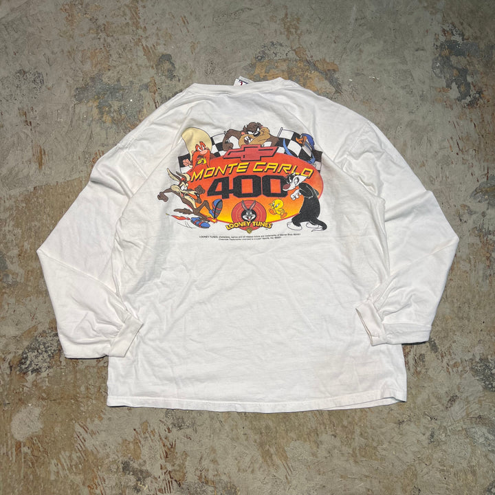 #4815 Used clothing 01's Rooney Tunes/WB/Monte Carlo/Racing style/Long T-shirt/Single stitch/Size XL equivalent