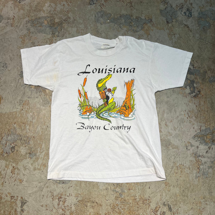 古着 98's ルイジアナ州/Bayou Country/ワニ/ヴィンテージ シングルステッチプリントTシャツ/サイズL相当