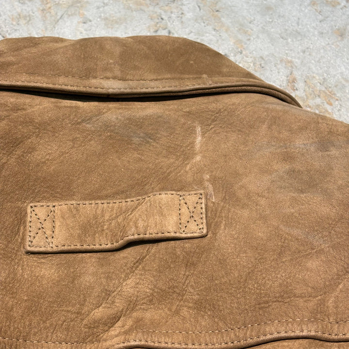 Used clothing 90's cabelas/Cabelas/ Genuine leather zip-up leather jacket/Half coat/Quilted lining/Cowhide/Size L