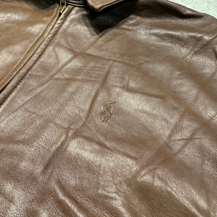 Used clothing 90's POLO by Ralph Lauren/ Polo Ralph Lauren/ Lamb leather swing top jacket/ Houndstooth/ Size L
