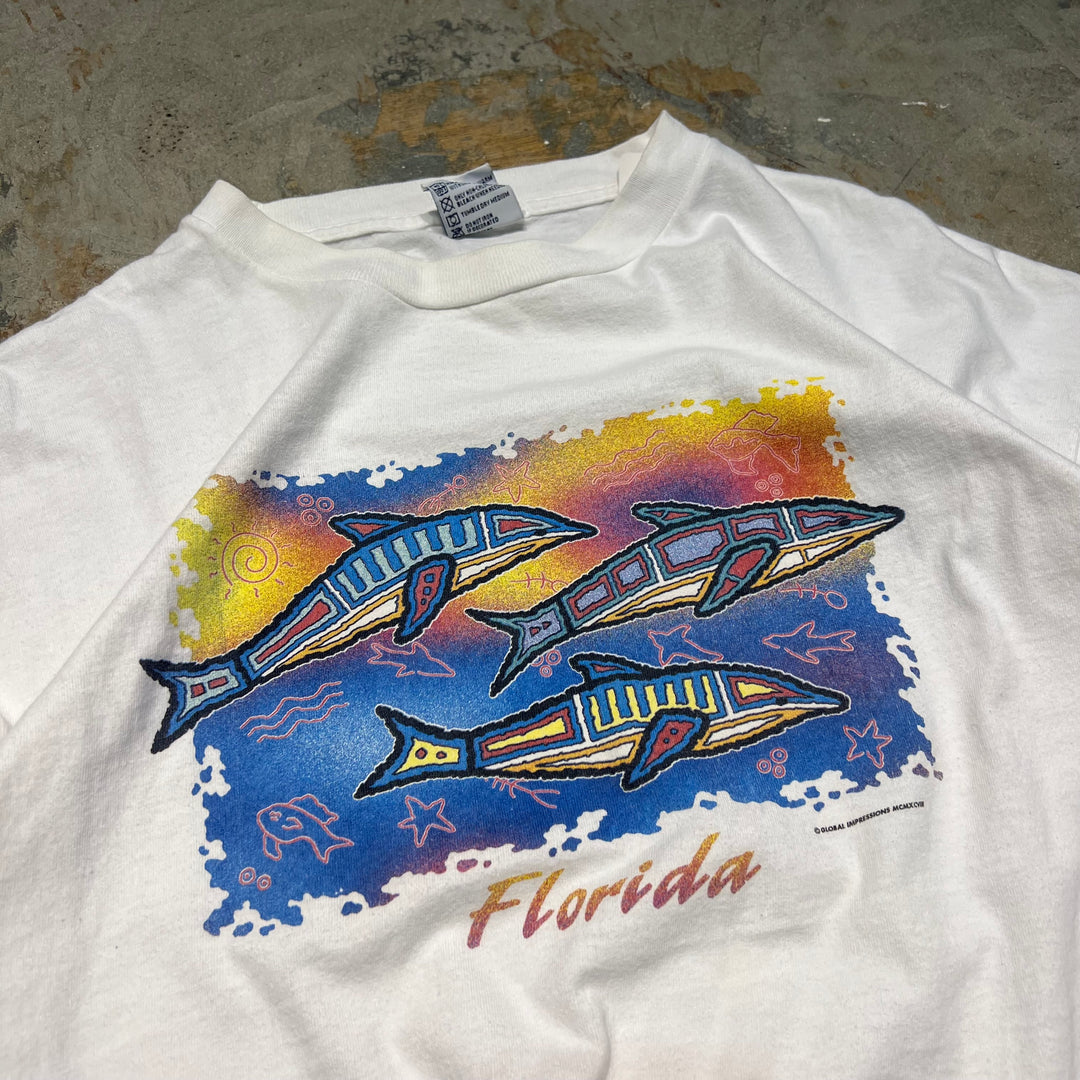 빈티지 돌고래/플로리다/아트/회사/빈티지 싱글 스티치 프린트 티셔츠/크기 XL