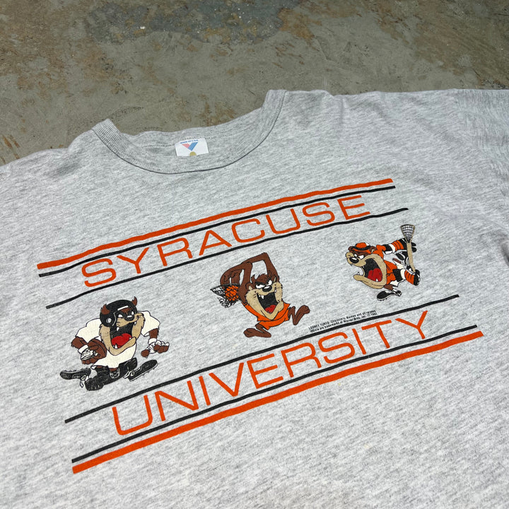 古着 USA製 92's シラシュース大学/ダズマニアン・デビル/ルーニーテューンズ/ワーナーブラザース/ヴィンテージ シングルステッチ プリントTシャツ/サイズL相当