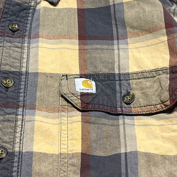 #4366 Used clothing Carhartt/Long Sleeve Button Down Shirt/Long Sleeve Button Down Shirt/Checked Plaid/Size L