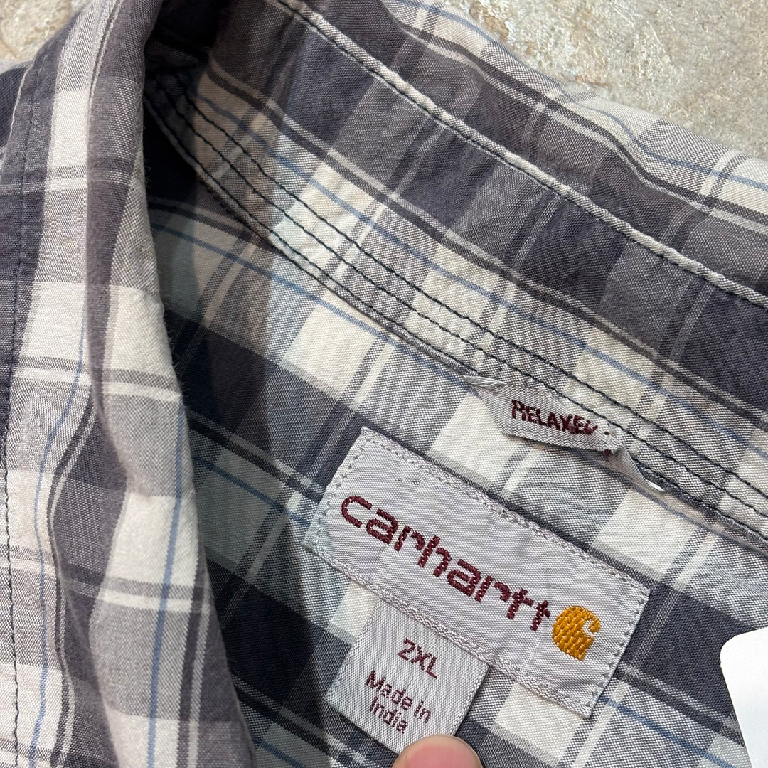 Used clothing carhartt/Carhartt/Button-down short sleeve shirt/Checked pattern/Size 2XL