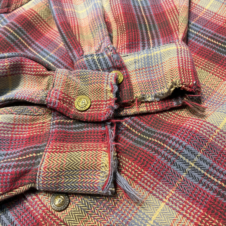 古着 90's~ USA製 NO FEAR/ノーフェア / 長袖コットンネルシャツ/ チェック柄 / 襟コーデュロイ /サイズL