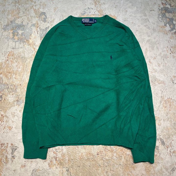 #3691古着/ラルフローレン/POLObyRalphLauren/ラムウールニット/LAMBS WOOL knit/Vネック/サイズXL