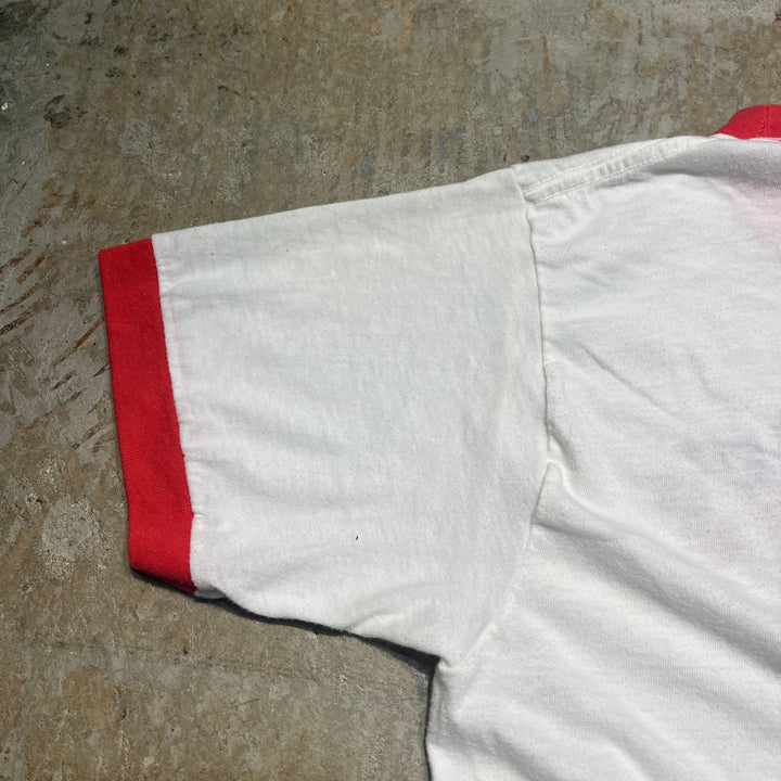 #4784 古着 USA製80's~ 紙タグ/ヴィンテージ プリントリンガーTシャツ/サイズM