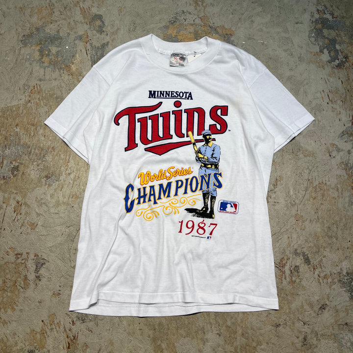 古着 80's オニータ/ミネソタ・ツインズ/MLB/ワールドシリーズ チャンピオンズ/ヴィンテージ シングルステッチ プリントTシャツ / サイズL
