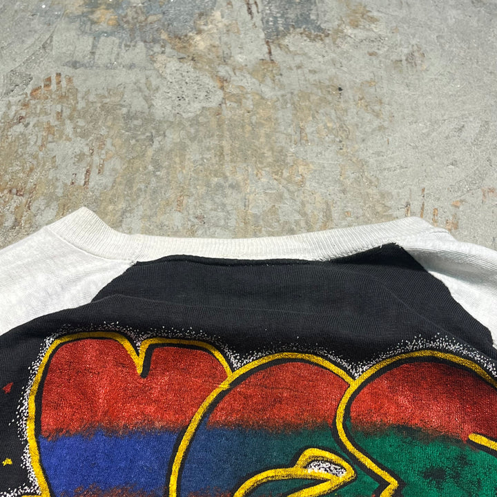 빈티지 80 년대 에어로 스미스/에어로 스미스/빈티지 단일 스티칭/7/4 길이 Raglan 티셔츠/크기 M-L에 해당합니다.