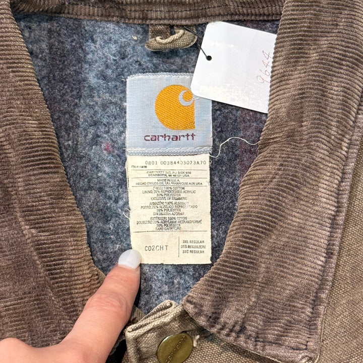 古着 USA製 Carhartt/ カーハート/ チョアコート/ ダック地/襟コーデュロイ/裏地ブランケット/ サイズ3XL