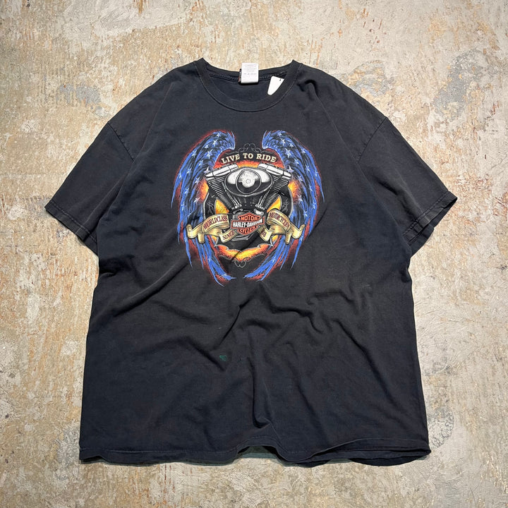 古着 USA製 Harley-Davidson/ハーレー ダビッドソン/hawkeye/LIVE TO RIDE/ワールドクラス モーターサイクルズ/プリントTシャツ サイズXXL