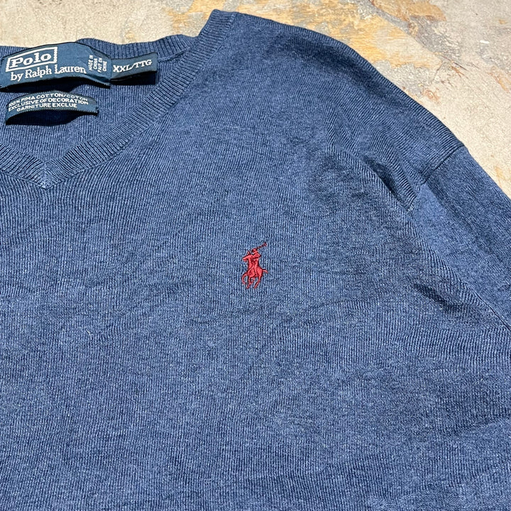 #3702古着/ラルフローレン/POLObyRalphLauren/コットンニット/Cottonknit/Vネック/サイズXXL