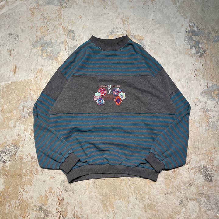 #4120 古着 Unknow/Crew Neck Print Sweat/クルーネックプリントスウェット/RESEARCH/SETTLEM/刺繍/ボーダー柄/サイズL