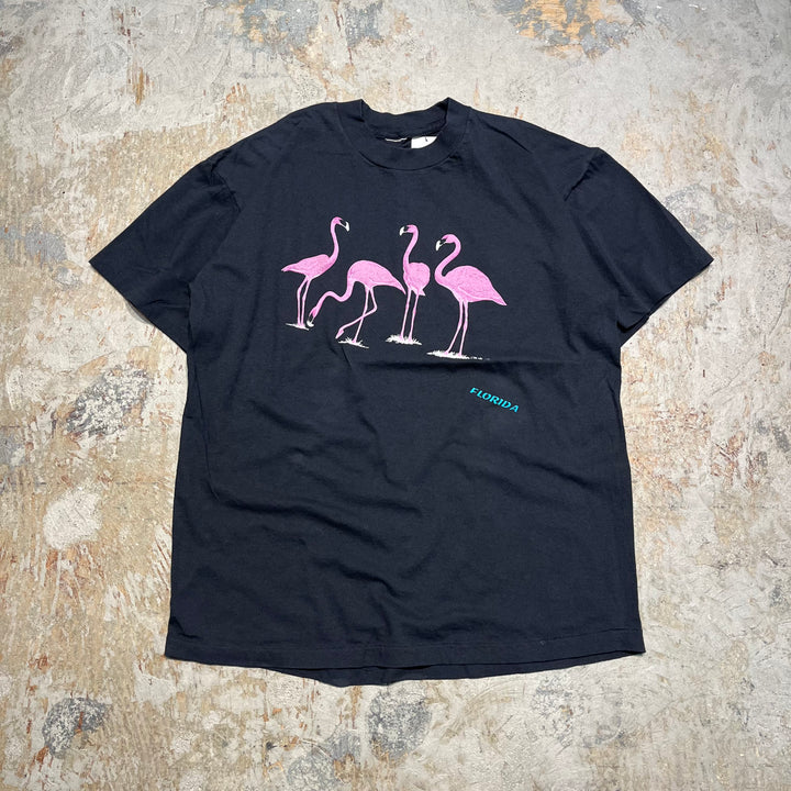 #4528 古着 unknow/short sleeve print t-shirt Tee/半袖プリントTシャツ/シングルステッチ/フラミンゴプリント/サイズ2XL相当