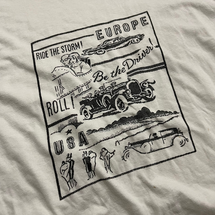 古着 ヨーロッパ/嵐に乗ろう! ドライバーになろう!/ヴィンテージ シングルステッチ プリントTシャツ/サイズL-XL相当