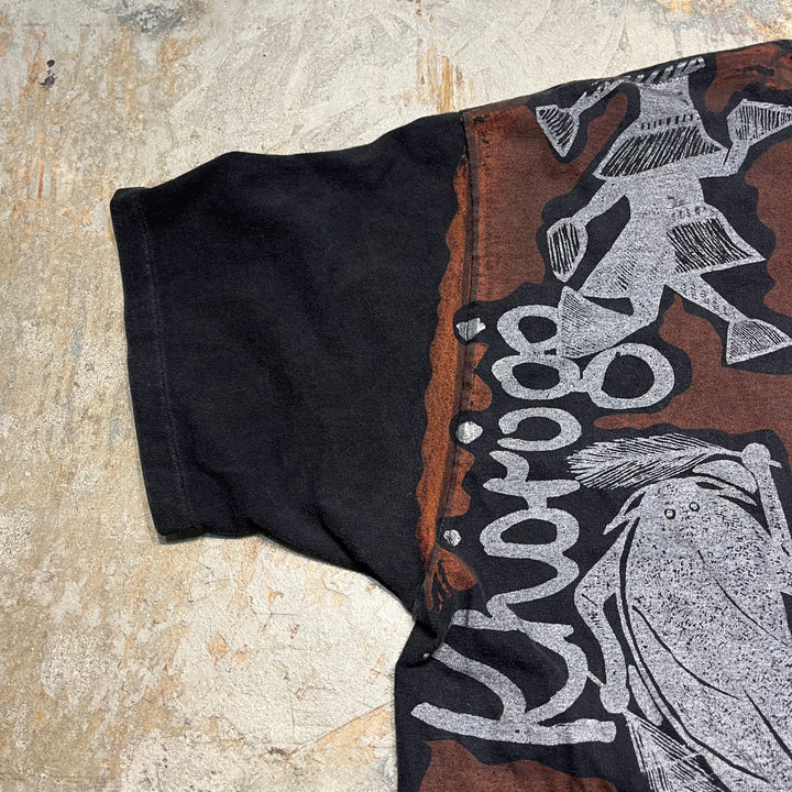古着 90's ヘインズ/USA製 アフリカ/セヌフォ布 柄/アート系/ヴィンテージ シングルステッチ プリントTシャツ/サイズXL