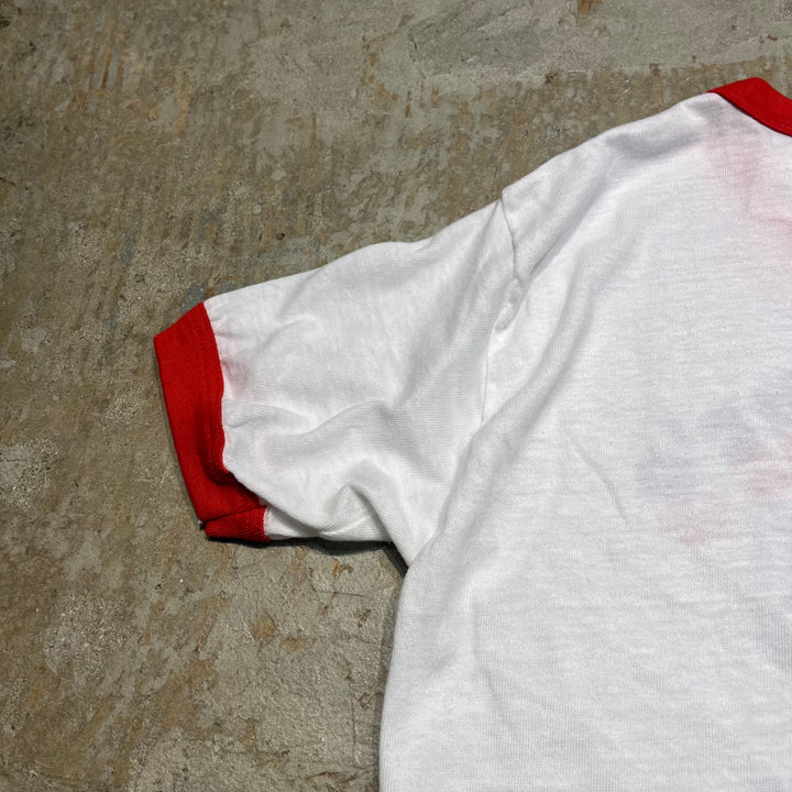 #4787 미국 80 년대에서 만든 중고 의류 ~ 종이 태그/빈티지 인쇄 링거 티셔츠/크기 m