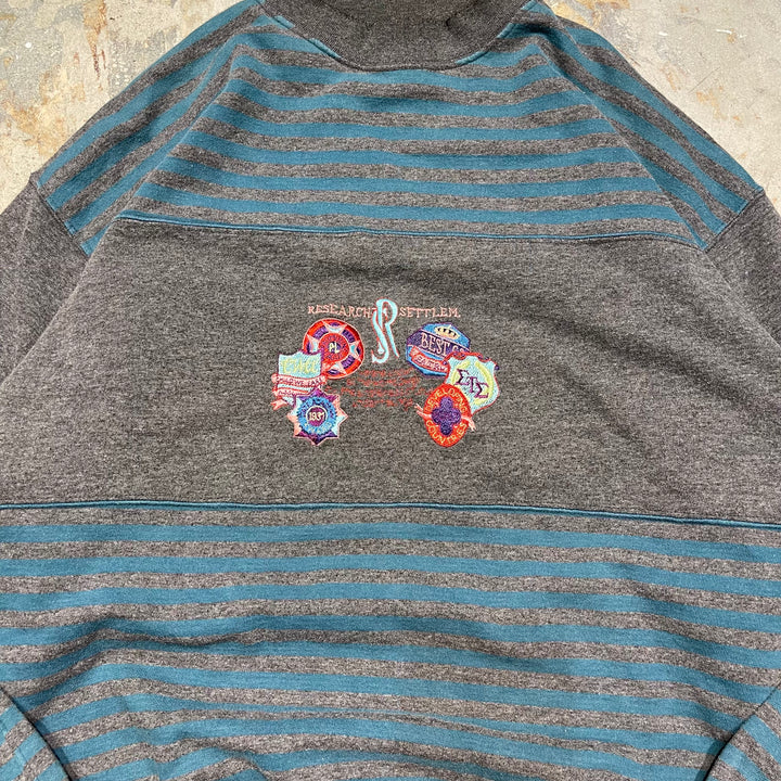 #4120 古着 Unknow/Crew Neck Print Sweat/クルーネックプリントスウェット/RESEARCH/SETTLEM/刺繍/ボーダー柄/サイズL